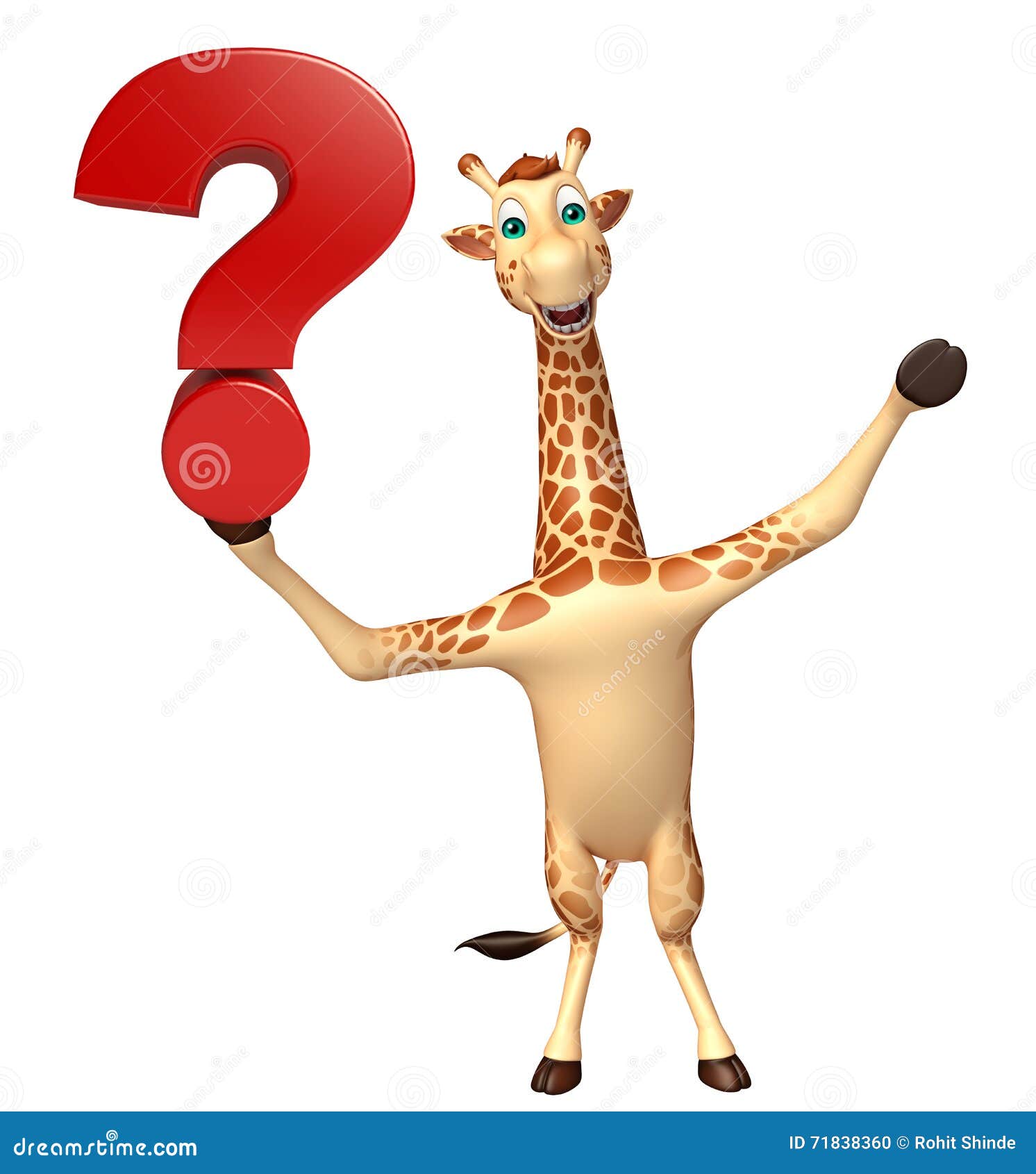 Fun Giraffe Cartoon Character with Question Sign Stock Illustration