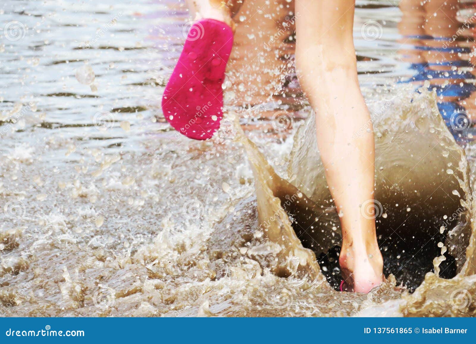 Jumping With Slippers In The Puddle Stock Image Image Of Water