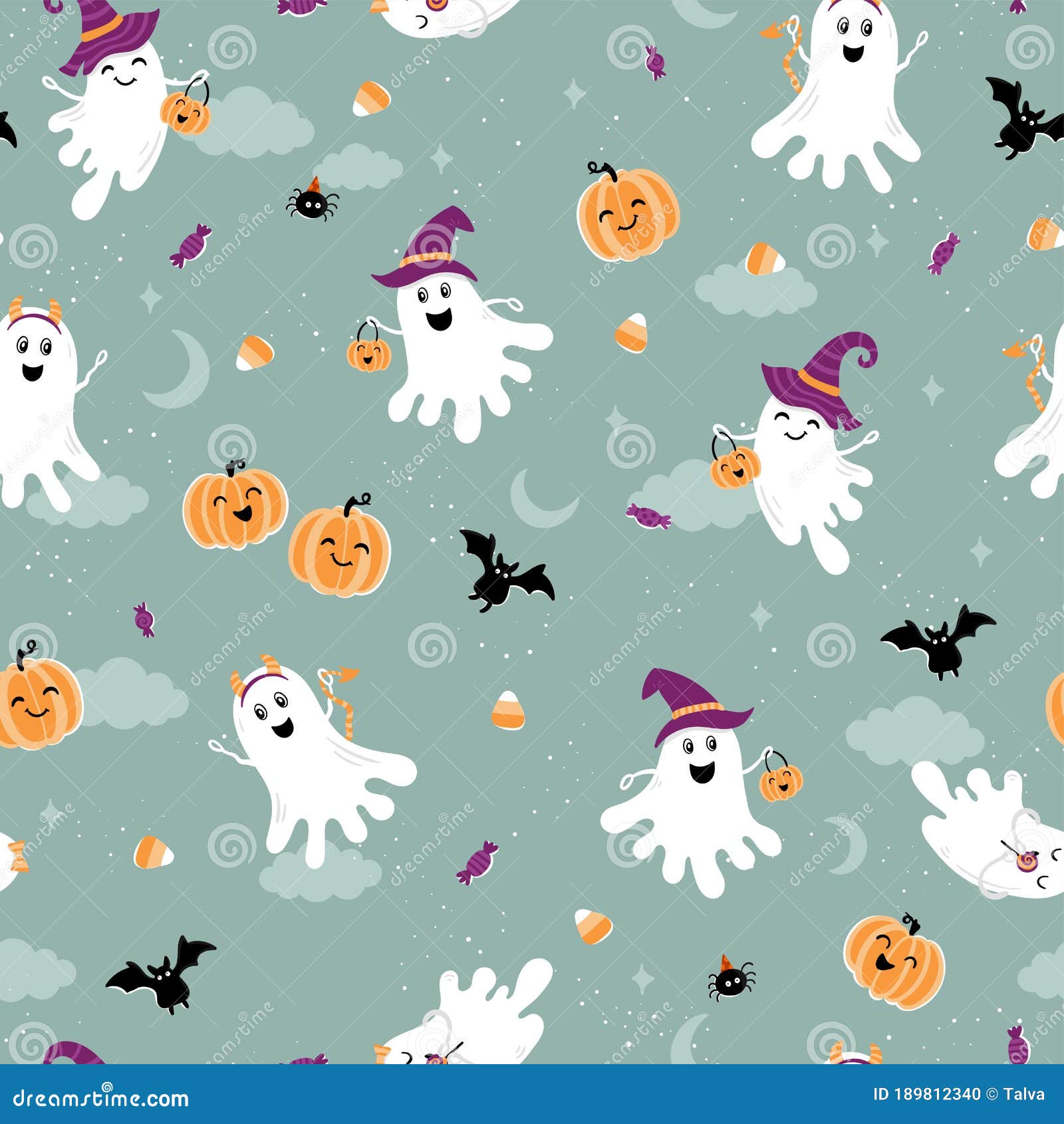 Fun Halloween Ghost Seamless Pattern, Cute Hand Drawn Background, Great for  Halloween Textiles, Wrapping, Banners, Wallpapers - Stock Vector -  Illustration of clouds, lantern: 189812340