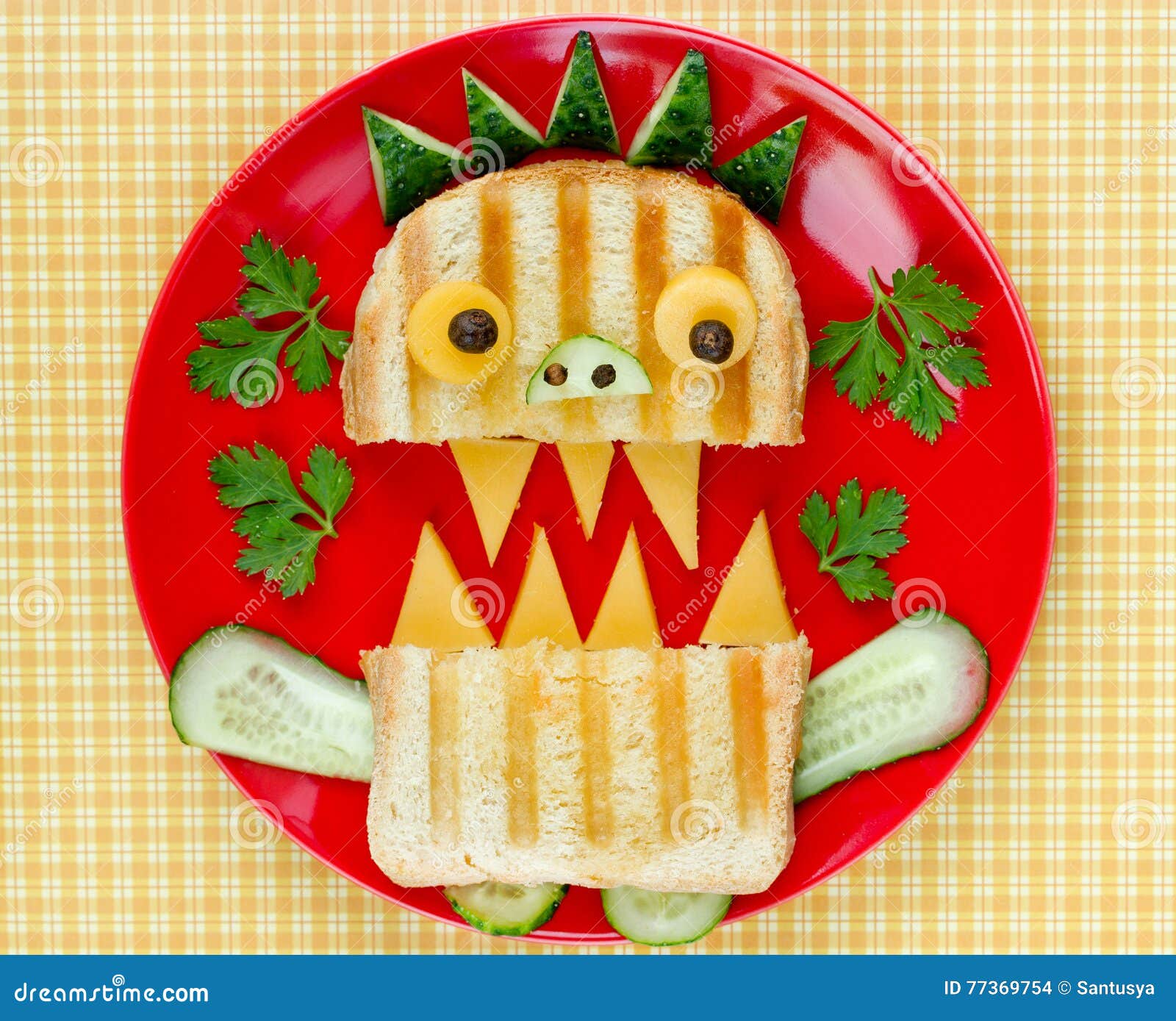 Fun Halloween Monster Sandwich with Bread, Cucumber and Cheese O Stock ...