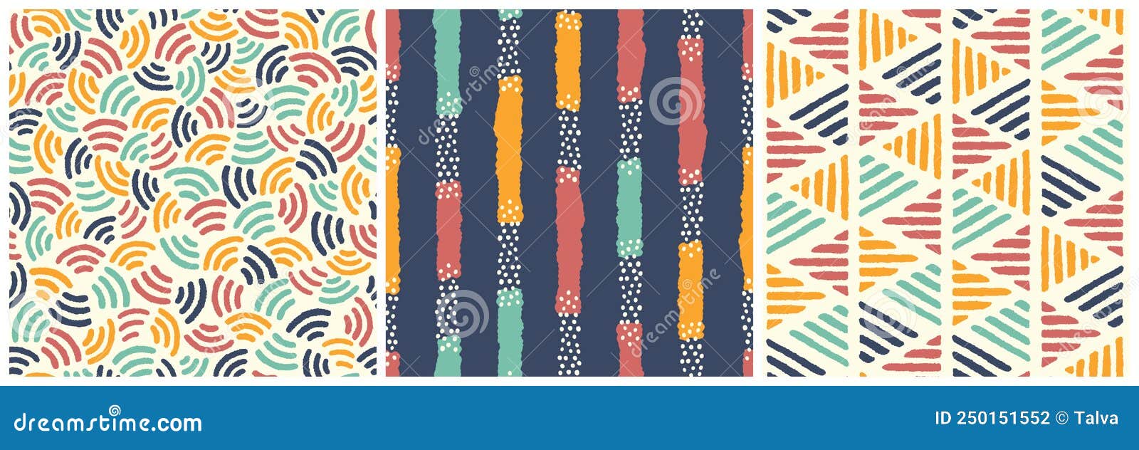 Fun Hand Drawn Abstract Seamless Pattern, Simple Geometric Background, Doodle Style Great for