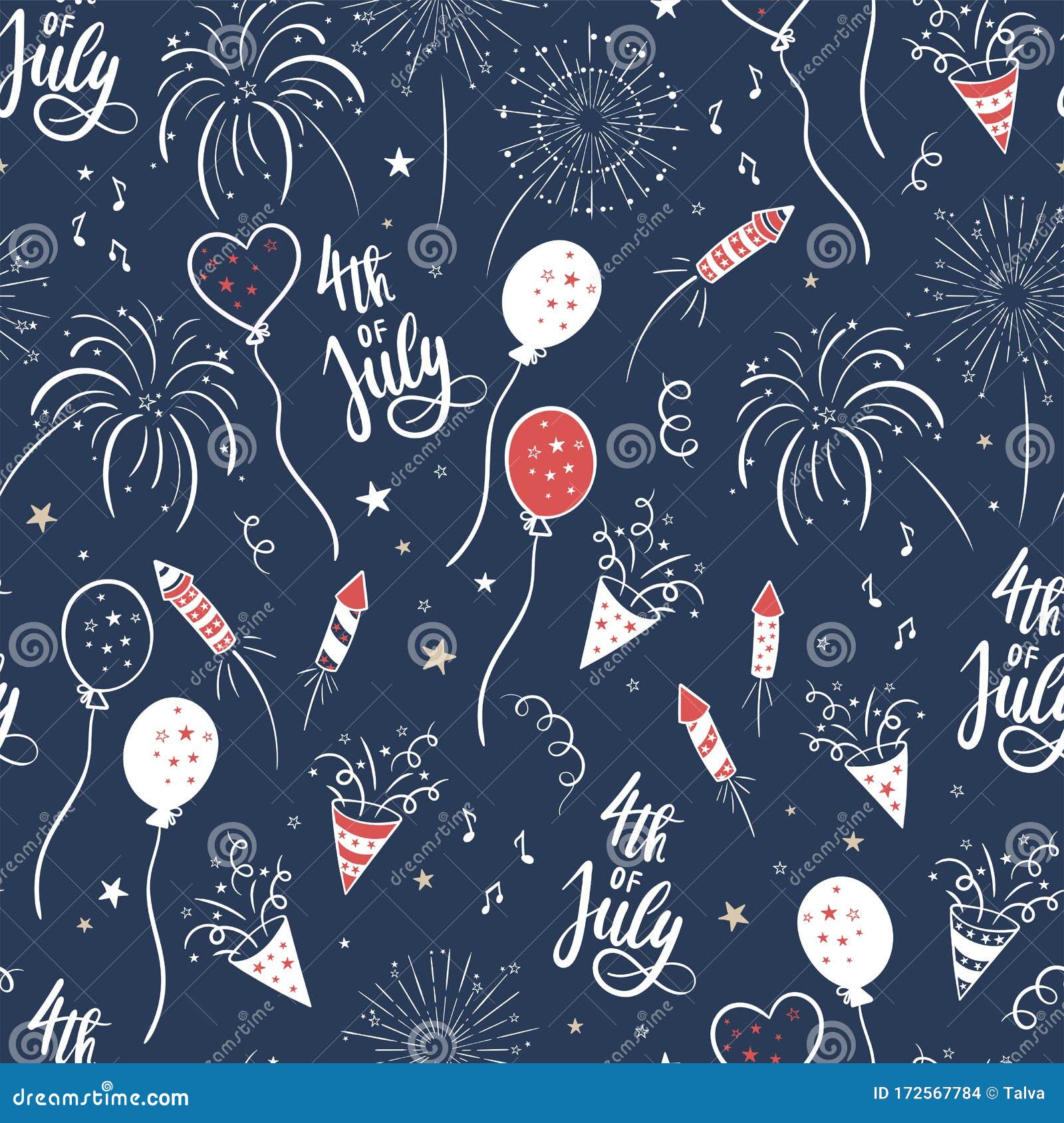 Fun Hand Drawn 4th July Party Seamless Pattern, Great for Banners,  Wallpapers, Textiles, Wrapping, Cards - Vector Design Stock Vector -  Illustration of party, patriotic: 172567784