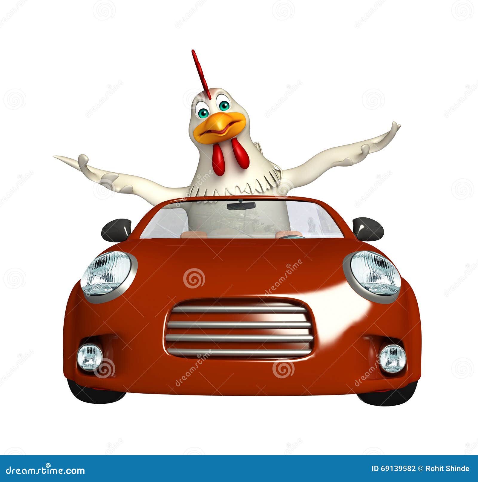 Fun Hen Cartoon Character with Car Stock Illustration Illustration of