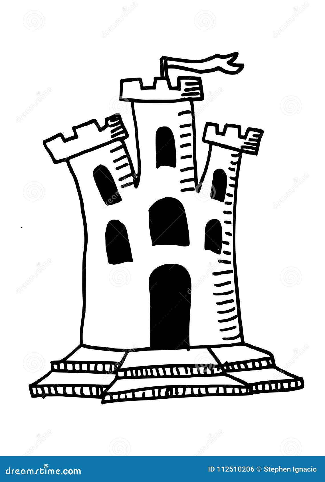 Doodle Art Styled Cartoon Of A Castle Hand Drawn Illustration