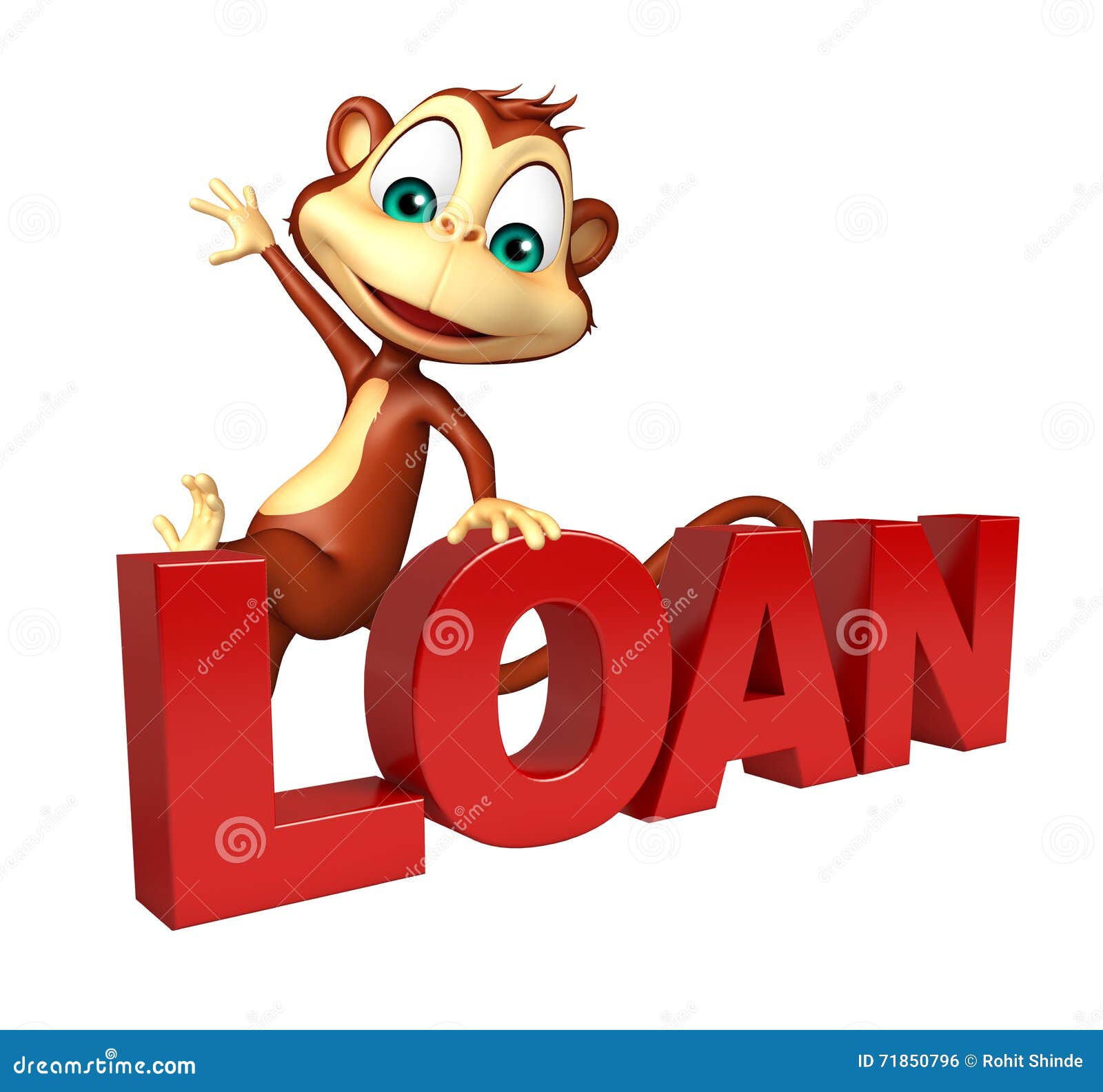 Fun Monkey Cartoon Character with Loan Sign Stock Illustration