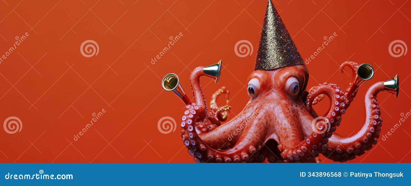 fun octopus with party horns and celebration hat