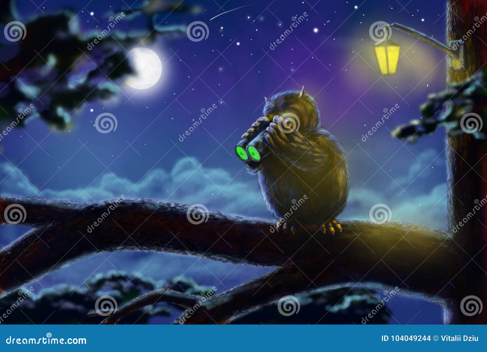 Fun Owl Hunter with Night Vision Device Stock Illustration