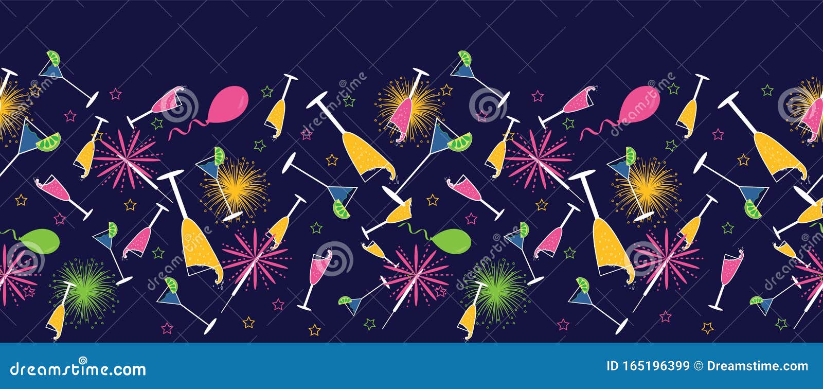 Download Fun Party Vector Seamless Horizontal Border With Champagne,cocktail Glasses ,balloons And ...
