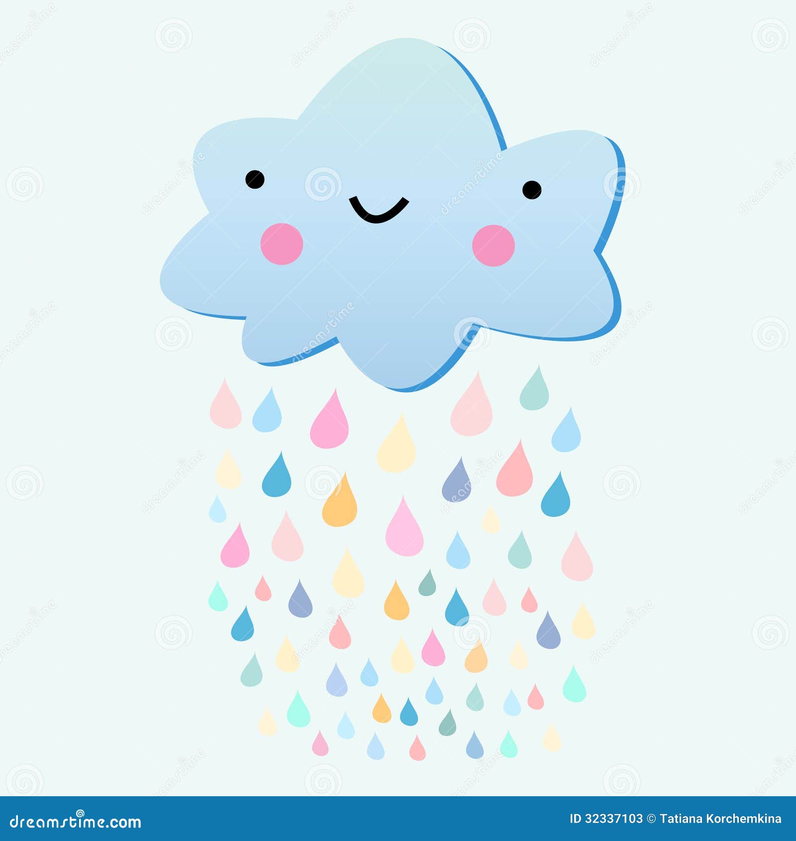 Bright funny colored with a rain cloud on a blue background.