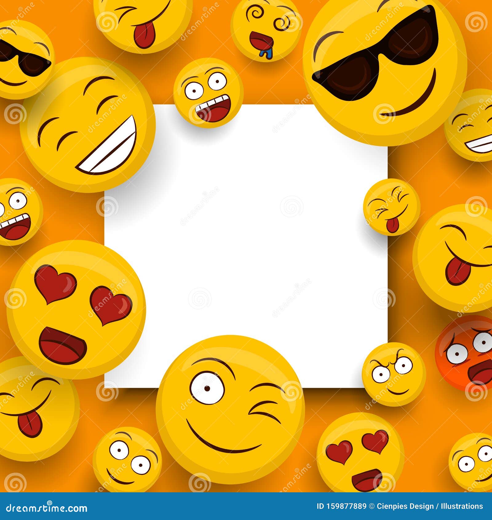 Fun Smiley Face Cartoon Icons White Frame Template Stock Illustration -  Illustration of emoji, surprise: 159877889