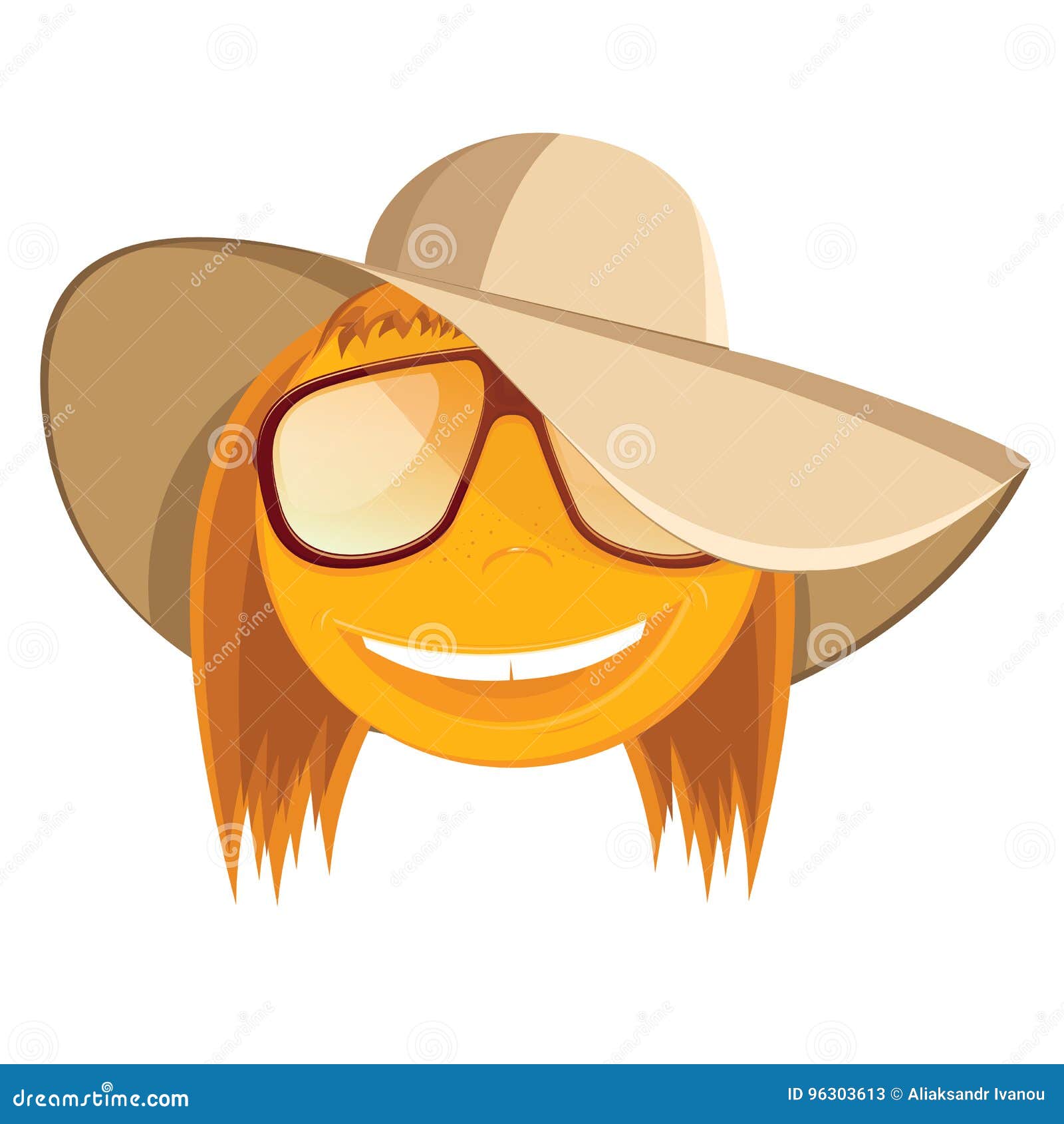 Fun Smiley with Sunglasses and a Beach Hat. Stock Vector Illustration