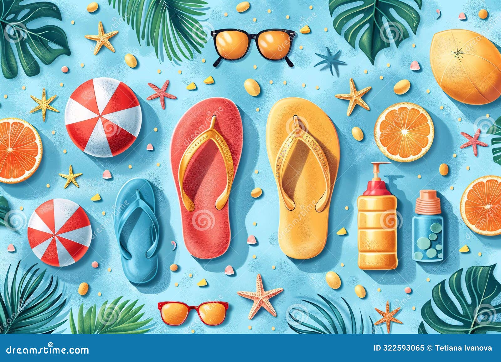fun summer pattern with beach essentials.