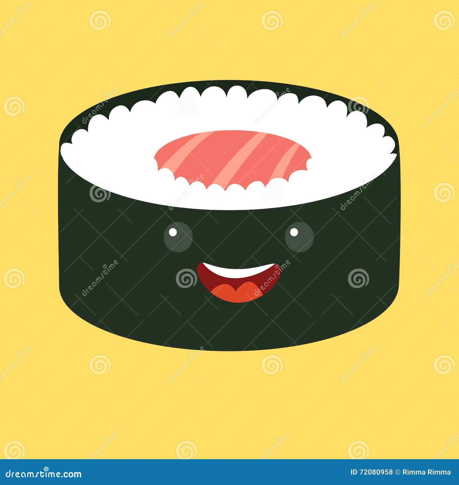Fun Sushi Vector Cartoon Character. Cute Sushi Roll. Japanese Food