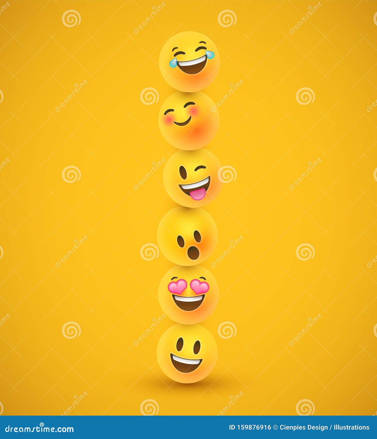 Fun Yellow 3d Emoticon Face Icons in Funny Tower Stock Illustration -  Illustration of wink, face: 159876916