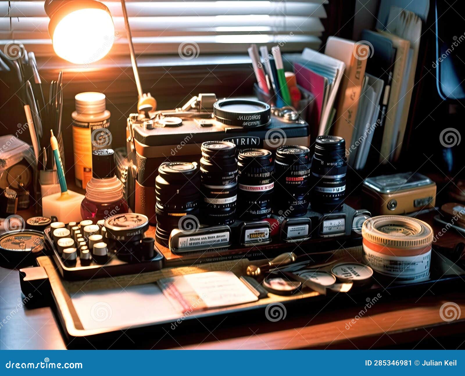 Functional Desk with Innovative Office Supplies Stock Illustration