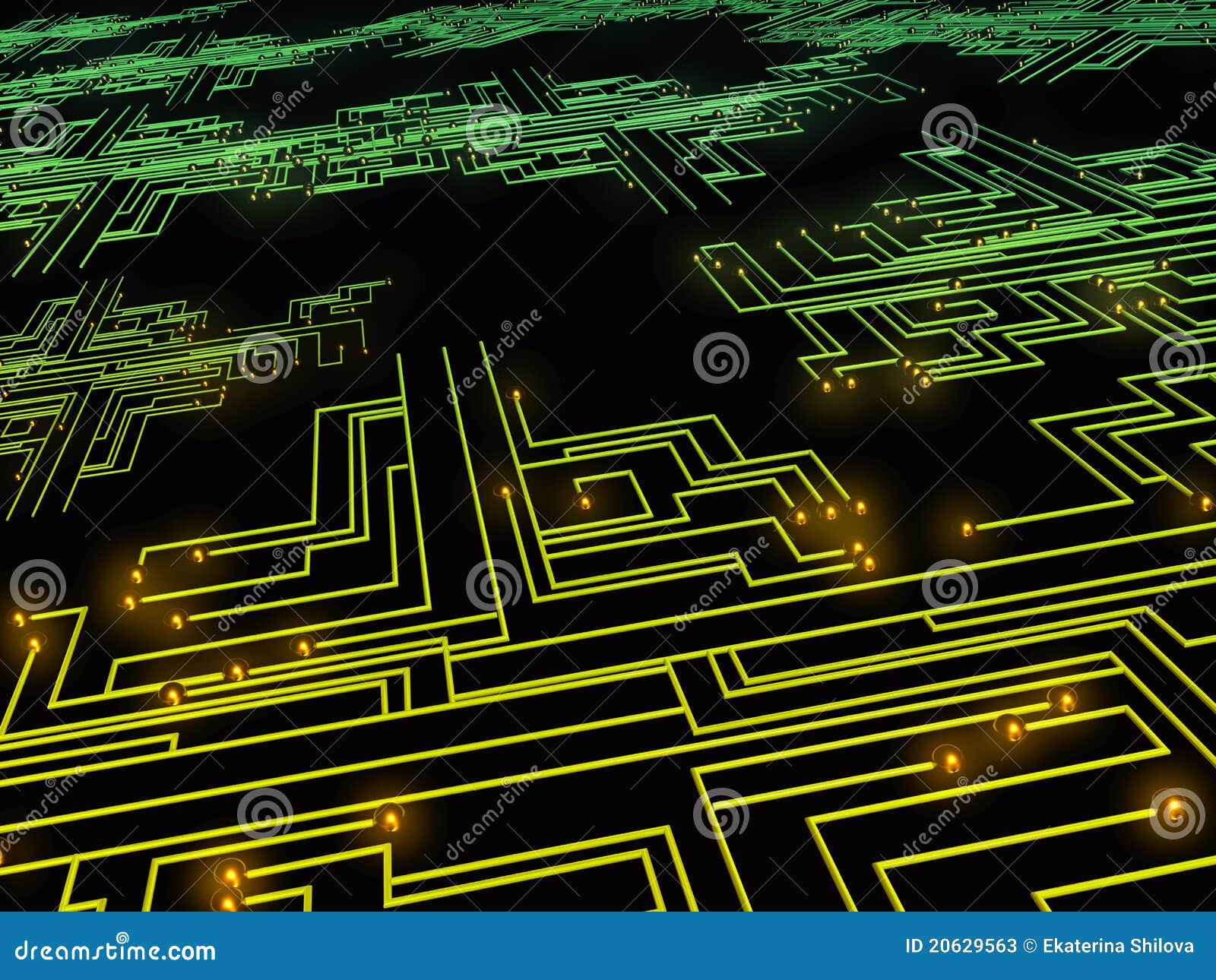 3D rendeu o fundo escuro técnico com placa de circuito