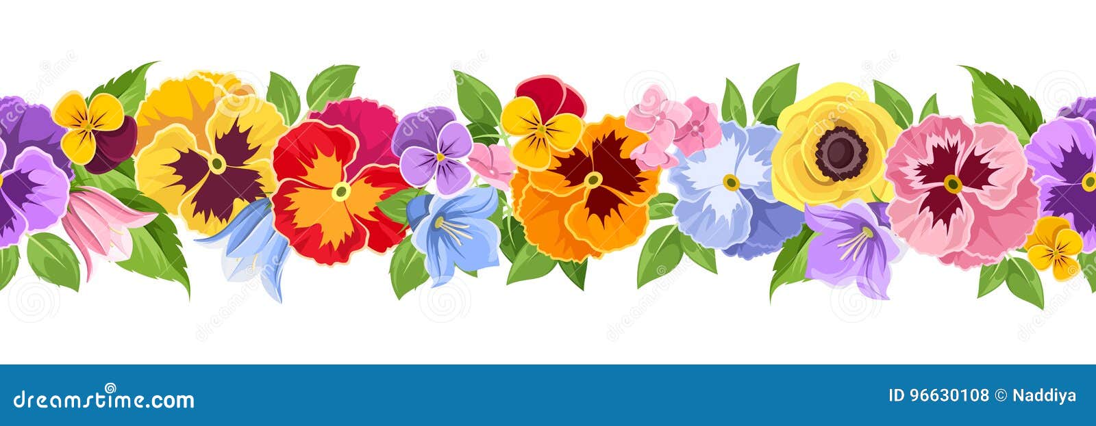 Fundo Sem Emenda Horizontal Com Flores Coloridas Ilustração Do Vetor  Ilustração do Vetor - Ilustração de flor, flores: 96630108