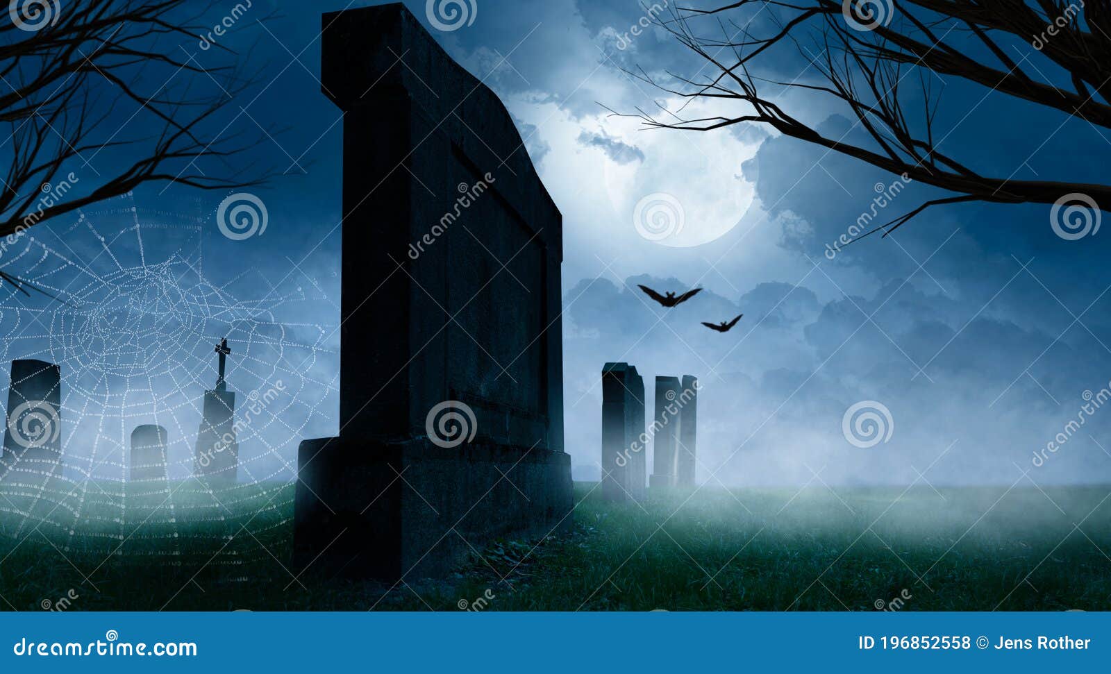 Fundo de dia das bruxas com lápides antigas de cemitério assustadoras  árvores sem folhas