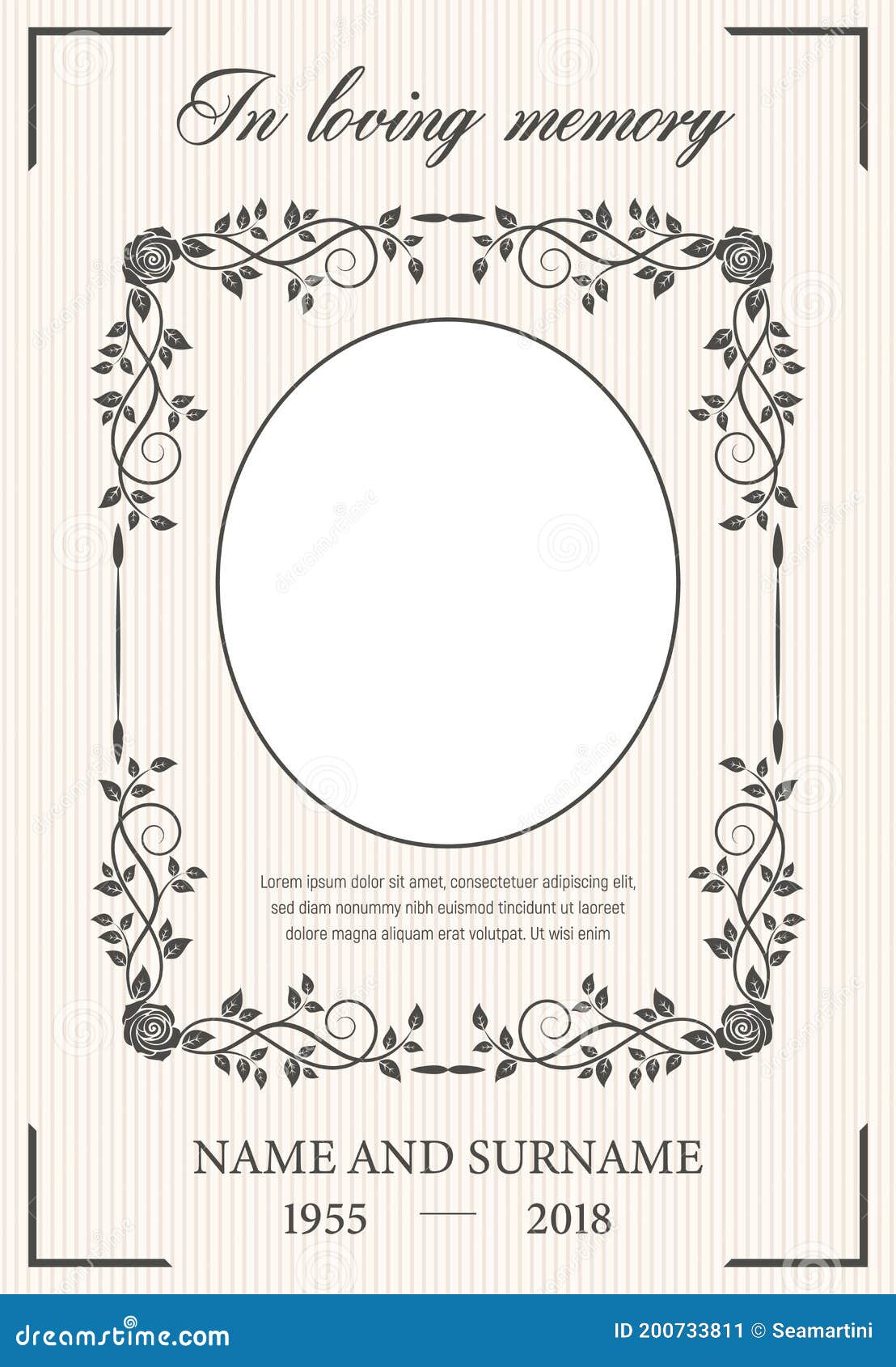 Funeral Card Vector Template, Oval Frame for Photo Stock Vector Inside Memorial Cards For Funeral Template Free