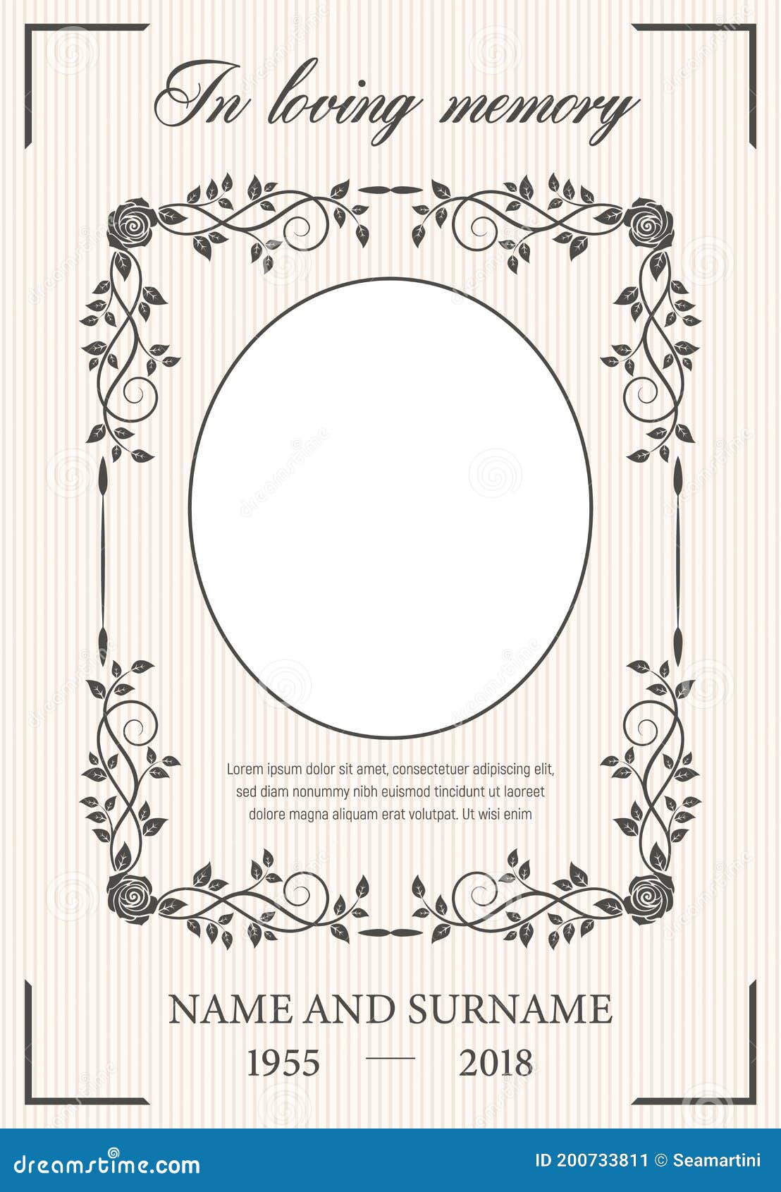 Funeral Card Vector Template, Oval Frame for Photo Stock Vector In Memorial Card Template Word