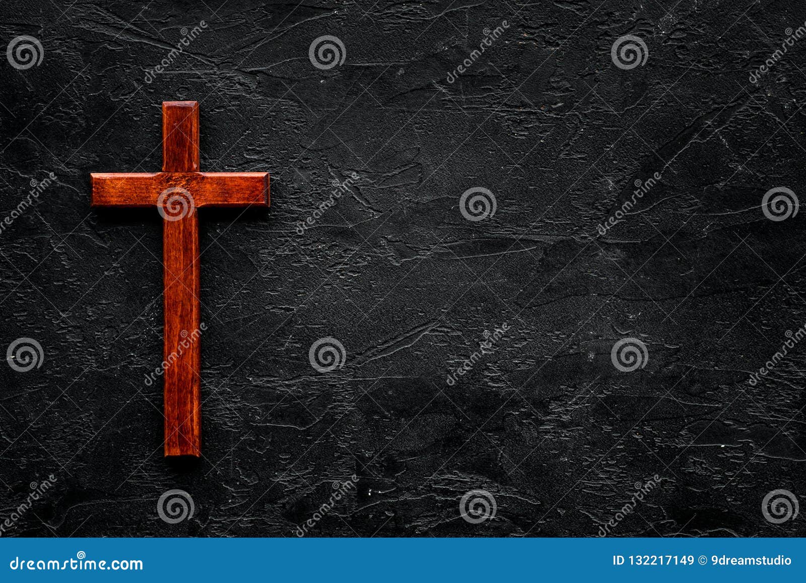 Funeral Concept Wooden Cross On Black Background Top View Copy
