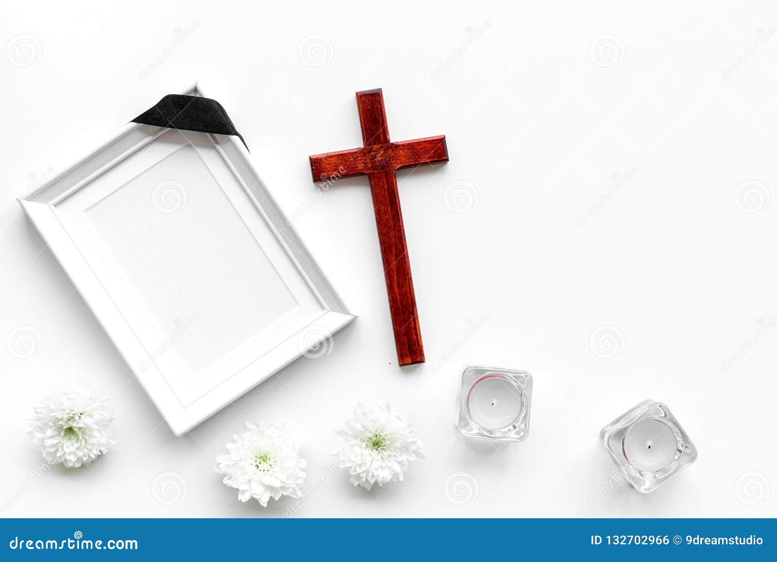 Download Funeral. Mockup Of Portrait Of The Deceased, Of Dead Person. Frame With Black Ribbon Near ...