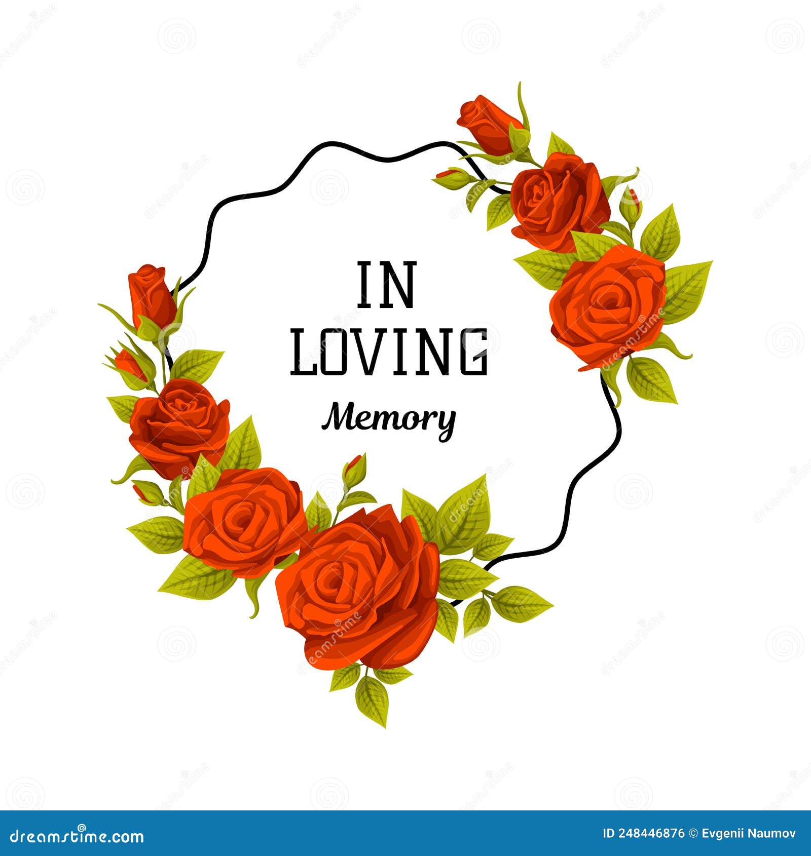 Funeral red rose oval frame with rest in peace Vector Image