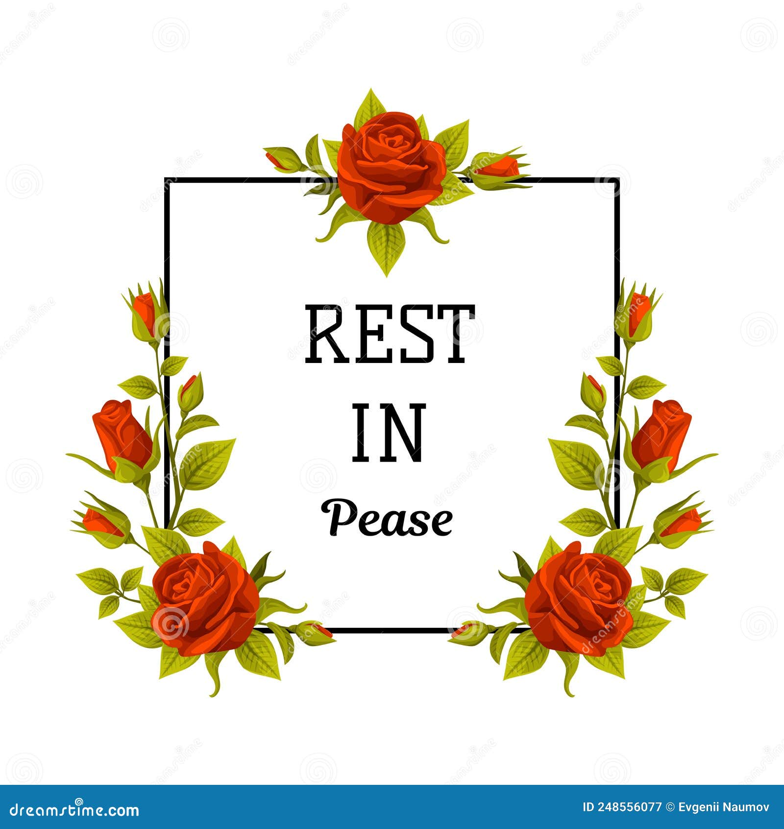 Funeral red rose oval frame with rest in peace Vector Image