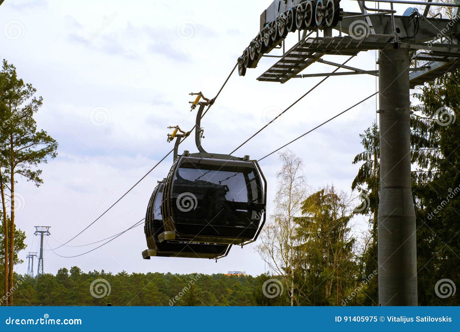 funicular railway view to the sky, druskinikai park, lithuania april 25, 2017