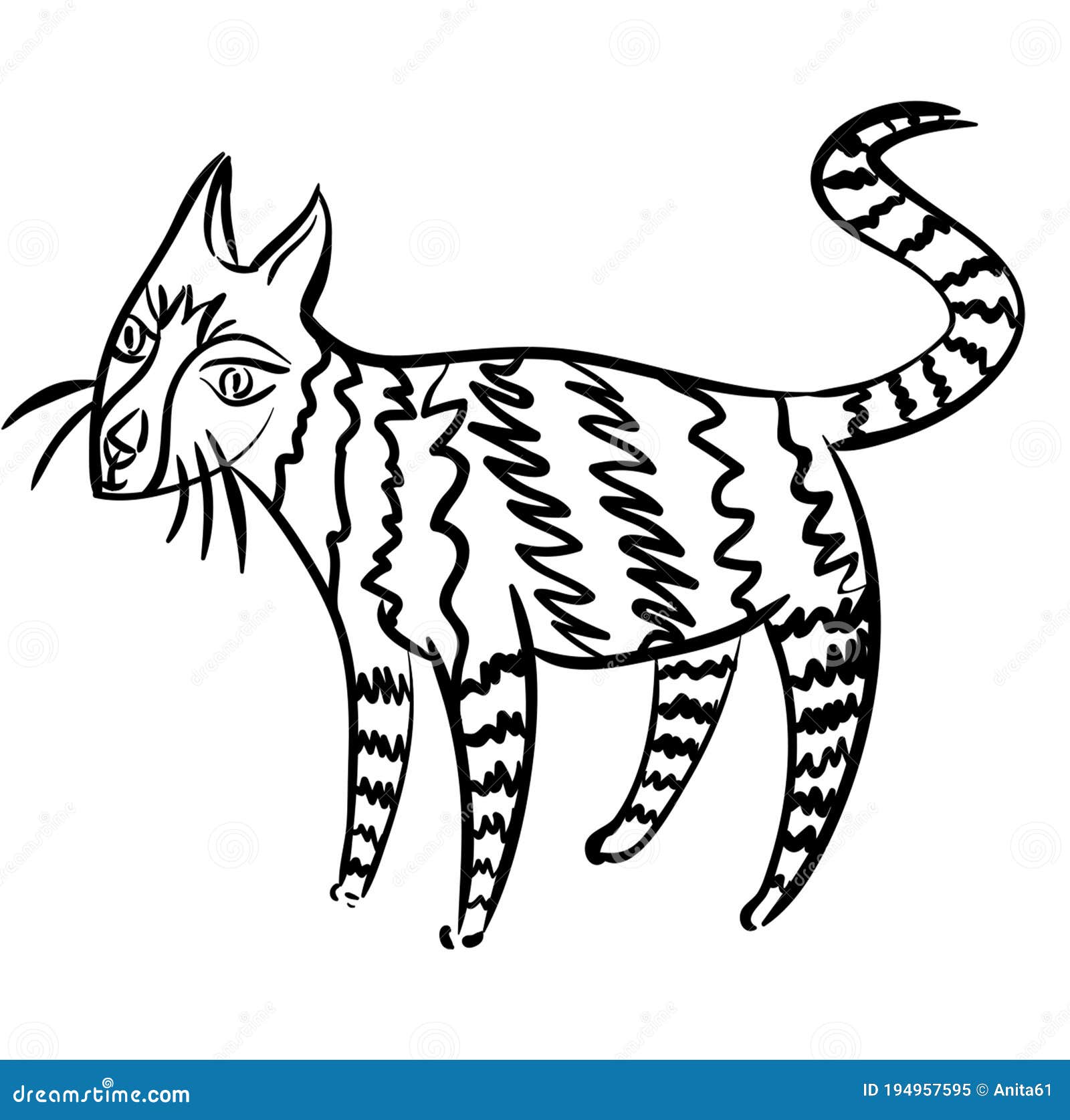 Funky striped cat stock vector. Illustration of drawn - 194957595