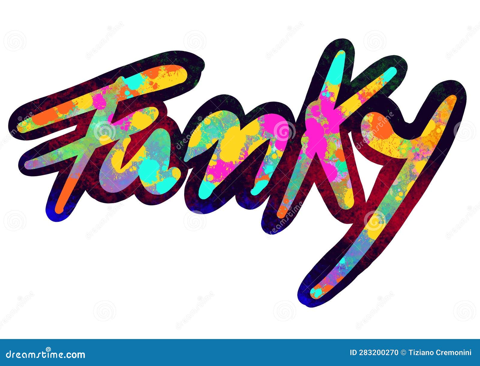 Funky, Multicolored Word Made in Digital Painting, Illustration Stock
