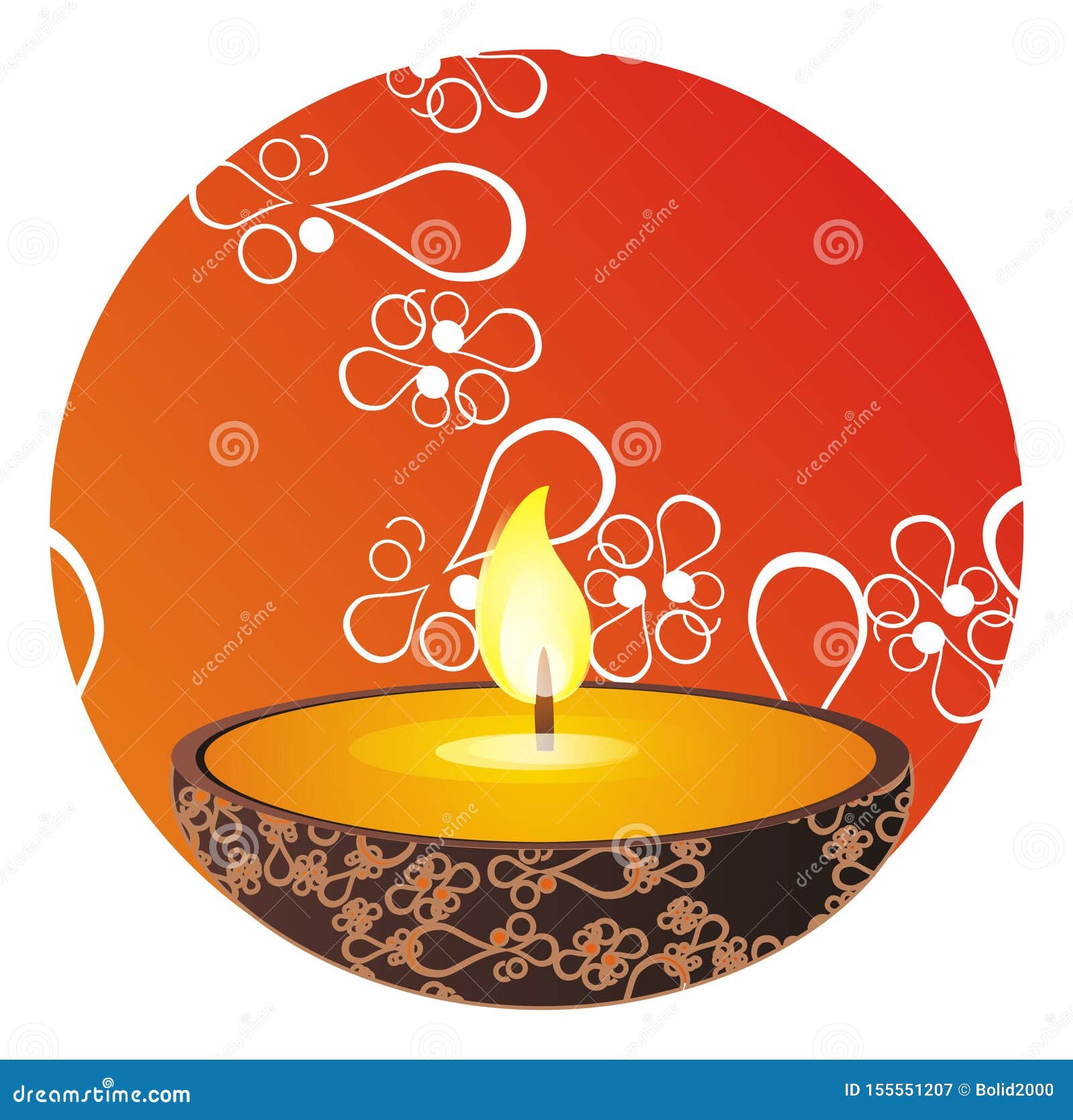 Candle in a Round Icon with an Ornament Stock Illustration ...