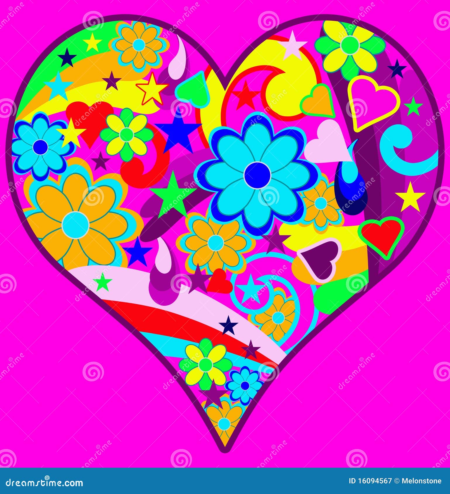 funky retro psychedelic heart