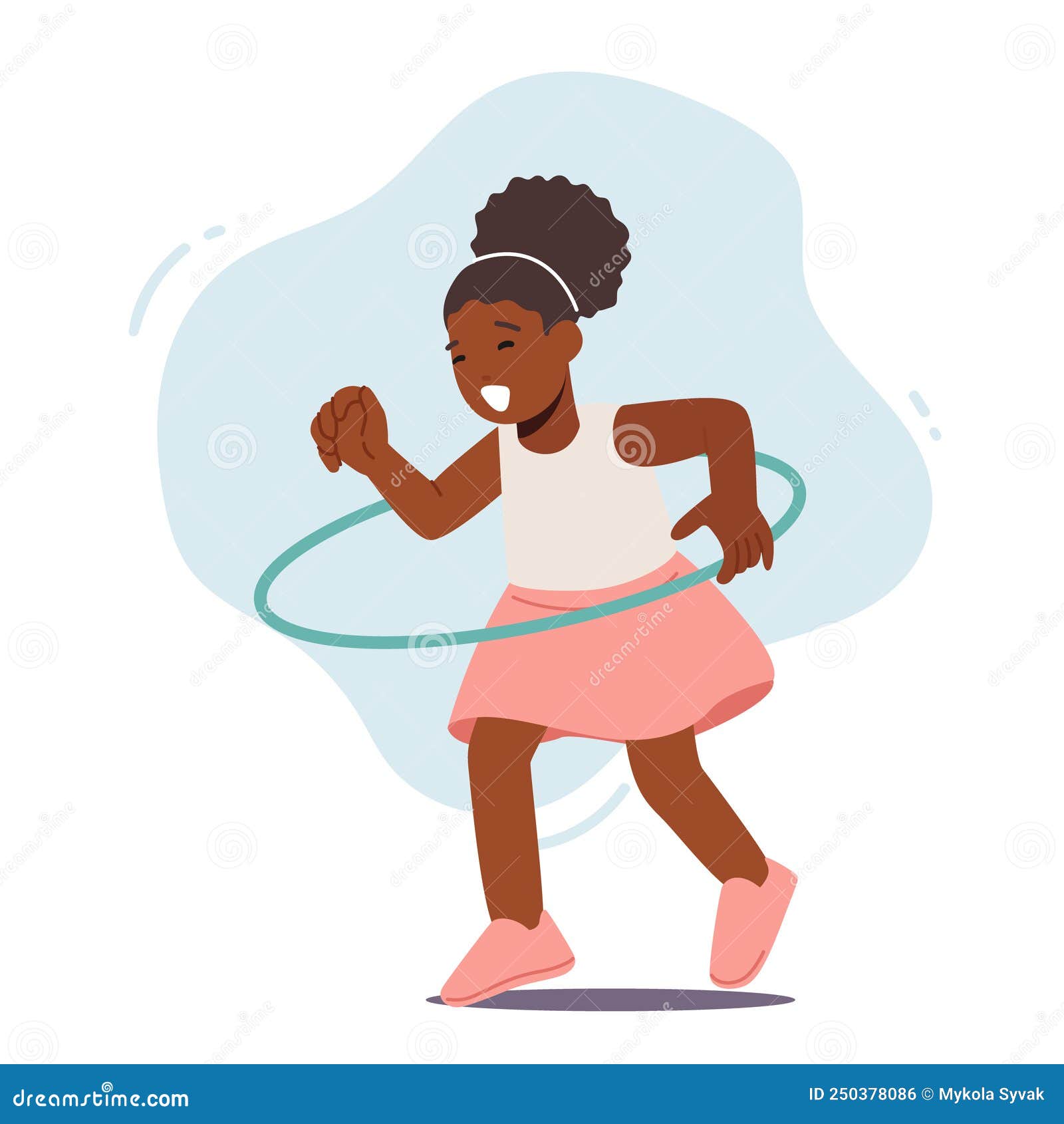 Funny African Girl Playing with Hula Hoop Isolated on White