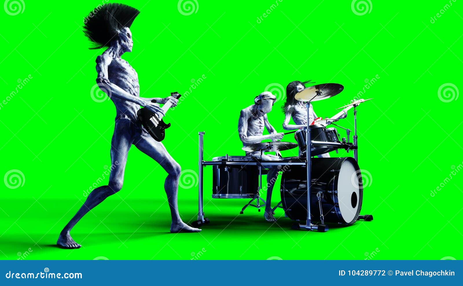 Funny Alien Rock Band. Bass, Drum, Guitar. Realistic Motion and Skin  Shaders. 4K Green Screen Footage. Stock Footage - Video of futuristic,  aliens: 104289772