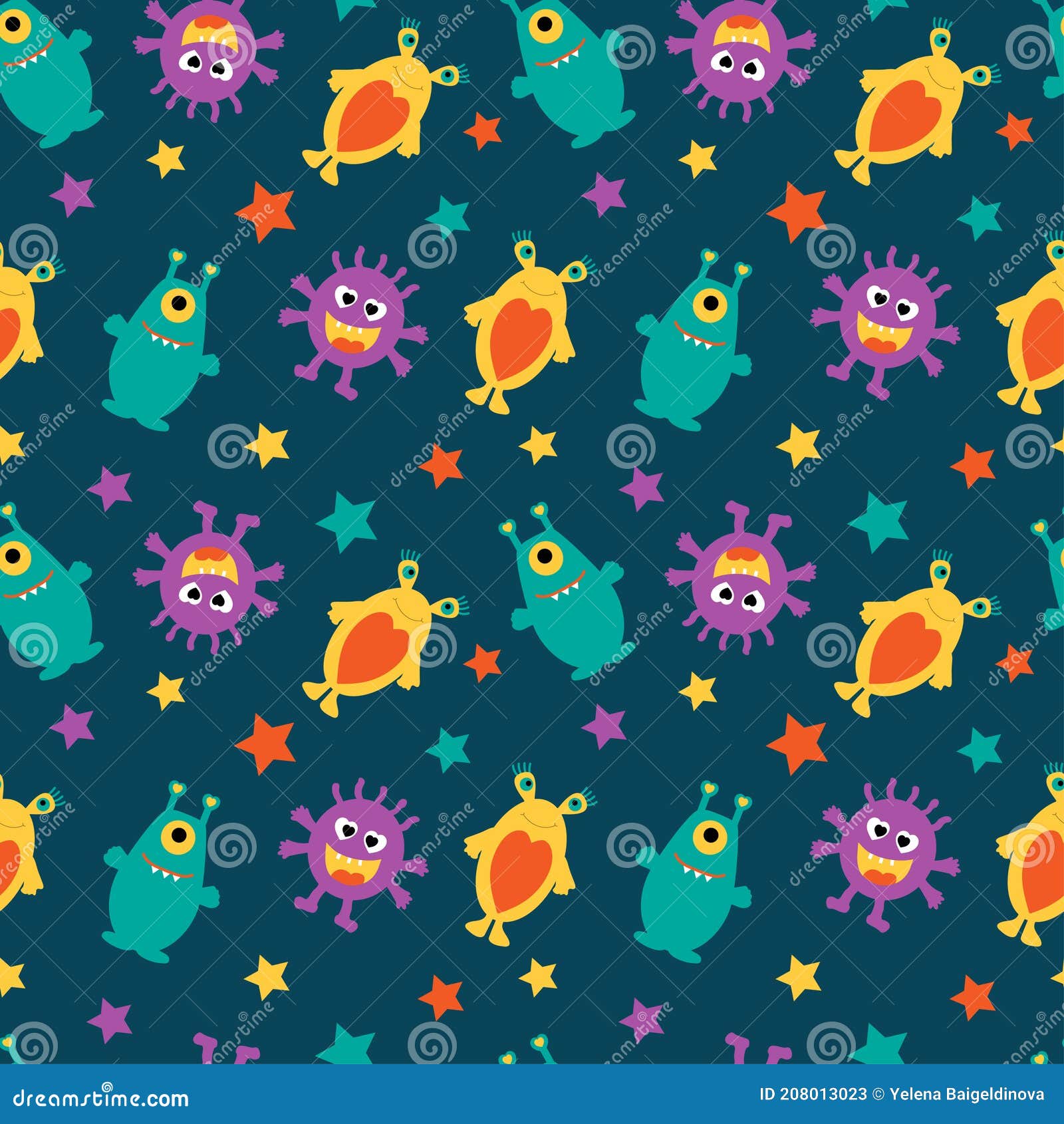 Funny Aliens and Multicolored Stars on a Dark Blue Background Stock ...