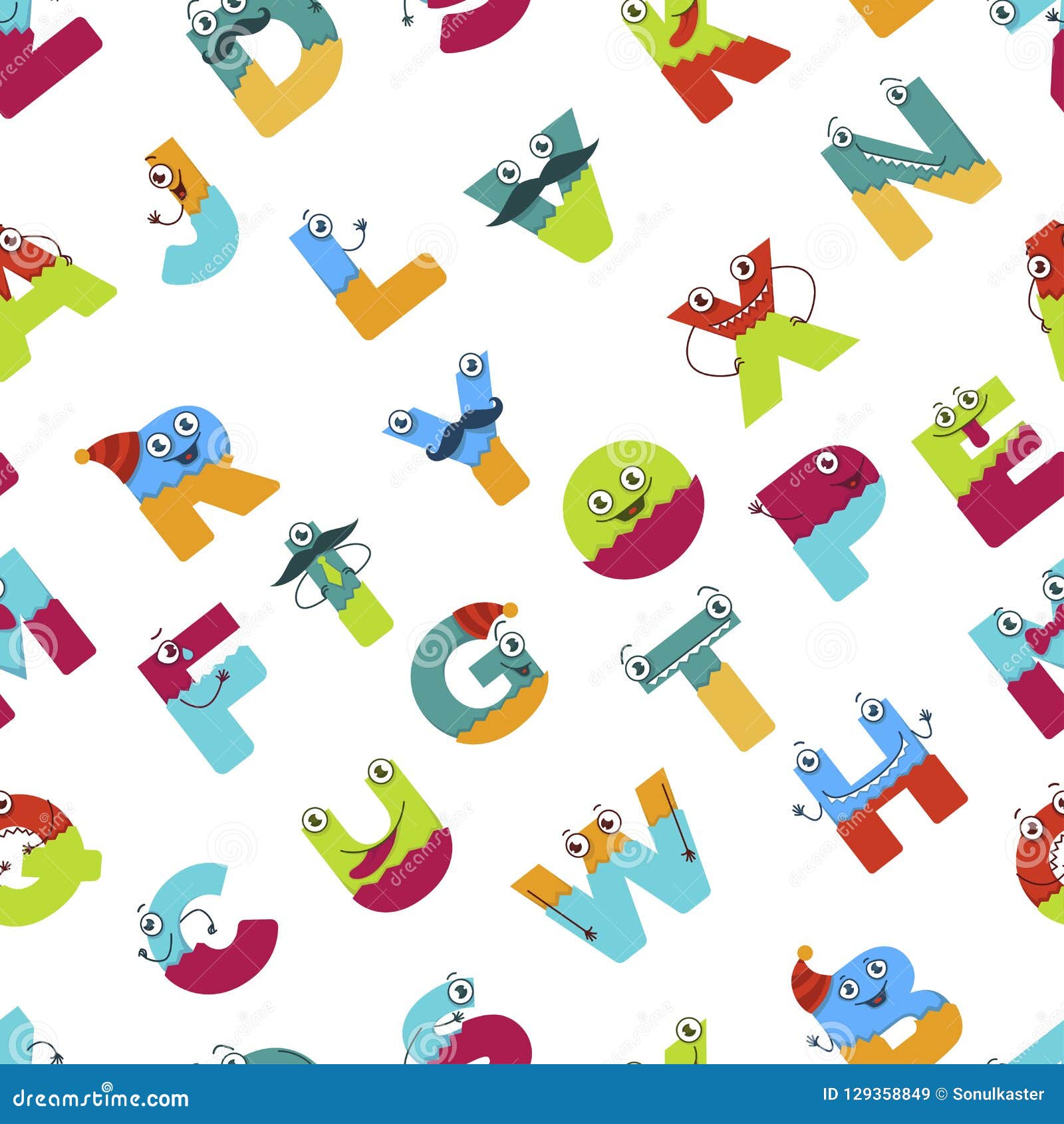 Funny Alphabet of Cartoon Characters for Kids Design Seamless Pattern. Stock Vector - Illustration of lettering, mustache: 129358849 Funny Alphabet of Cartoon Characters for Kids Design Seamless Pattern. Stock Vector - Illustration of lettering, mustache: 129358849