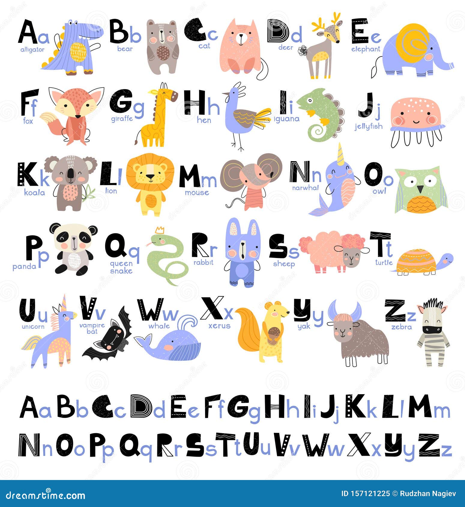 1Funny Alphabet for Young Children with Names and Pictures of Animals  Assigned To Each Letter. Learning English for Kids Stock Vector -  Illustration of animal, happy: 157121225