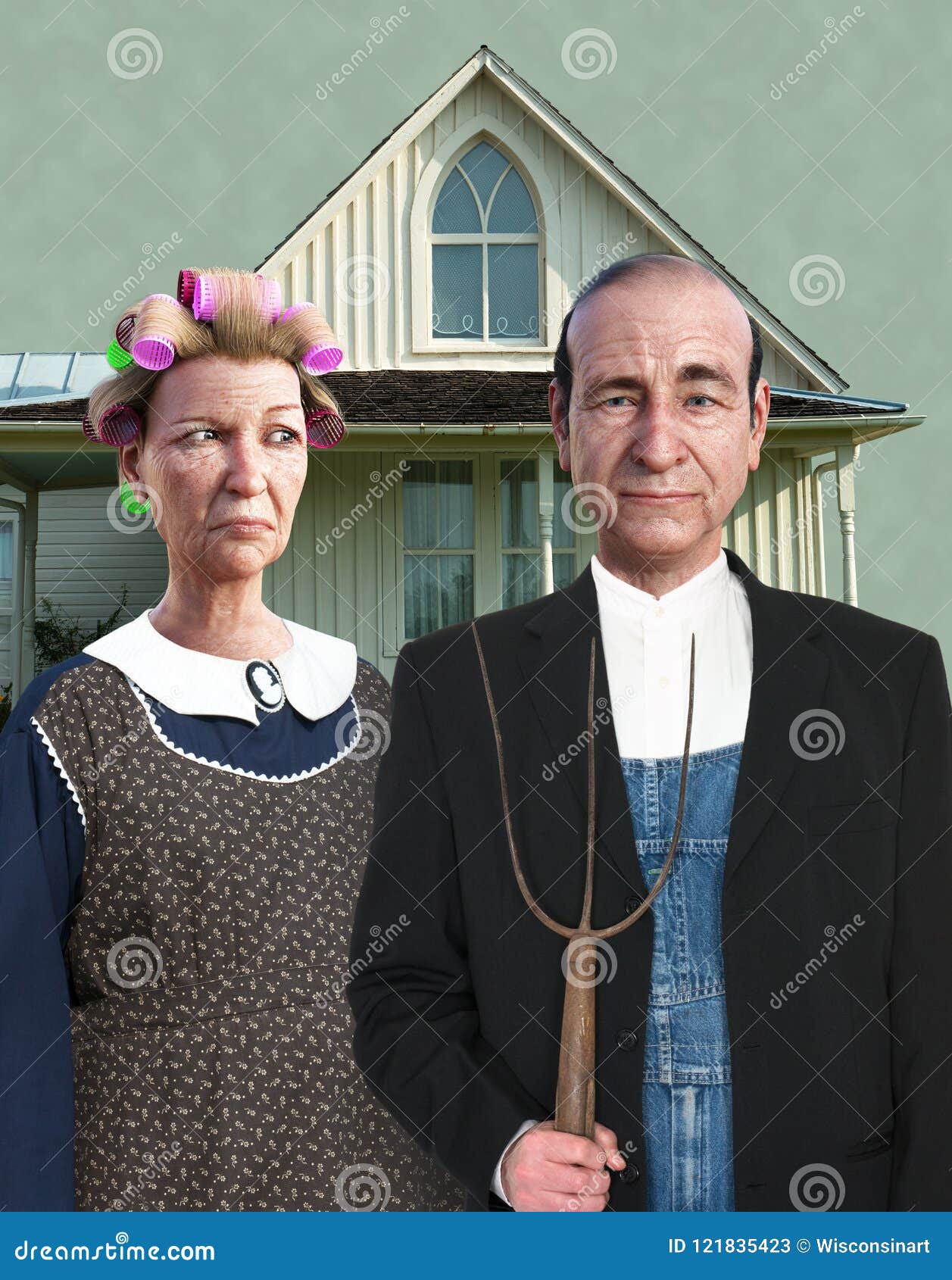 funny american gothic painting spoof