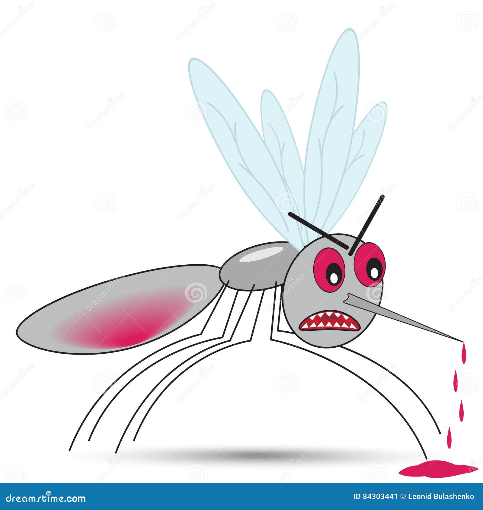 Funny Angry Mosquito Drank Blood Stock Vector 