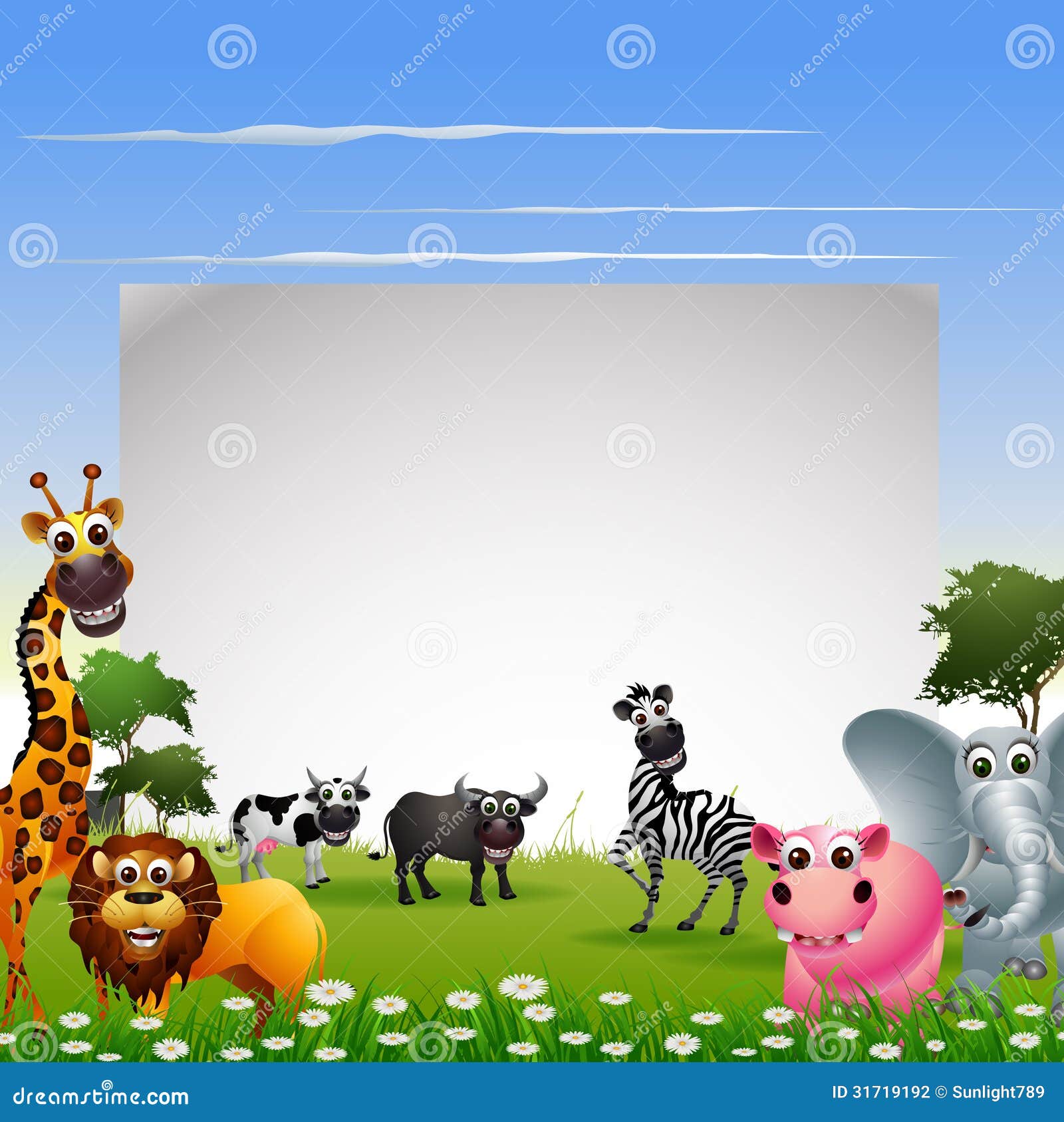 Funny Animal Cartoon Collection with Nature Background and Blank Sign Stock  Illustration - Illustration of africa, cartoon: 31719192