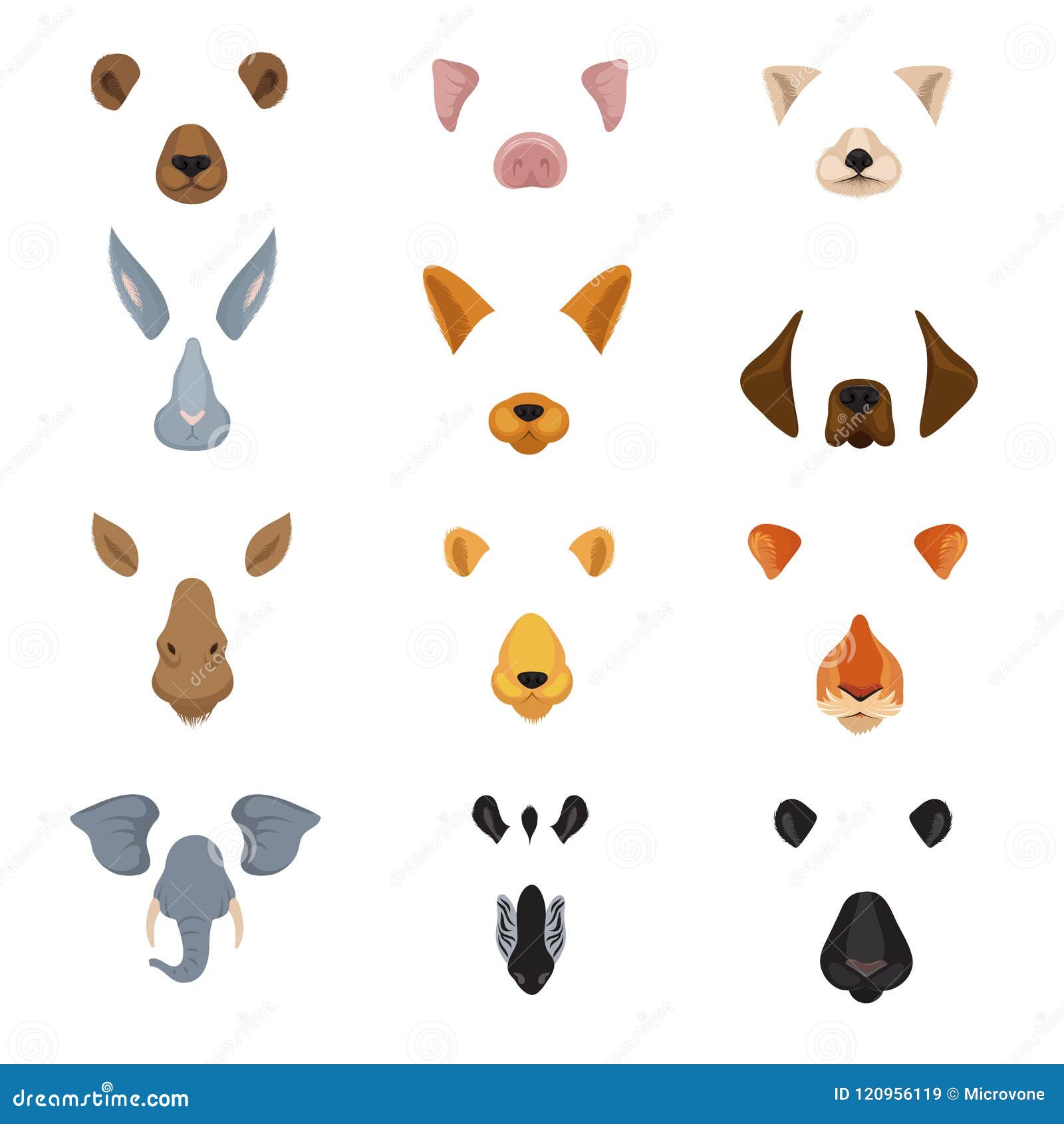 Funny Animal Faces for Phone Video Chart App. Cartoon Animals Ears and Noses Vector Set Stock Vector - Illustration of flat, cartoon: 120956119 Funny Animal Faces for Phone Video Chart App. Cartoon Animals Ears and Noses Vector Set Stock Vector - Illustration of flat, cartoon: 120956119