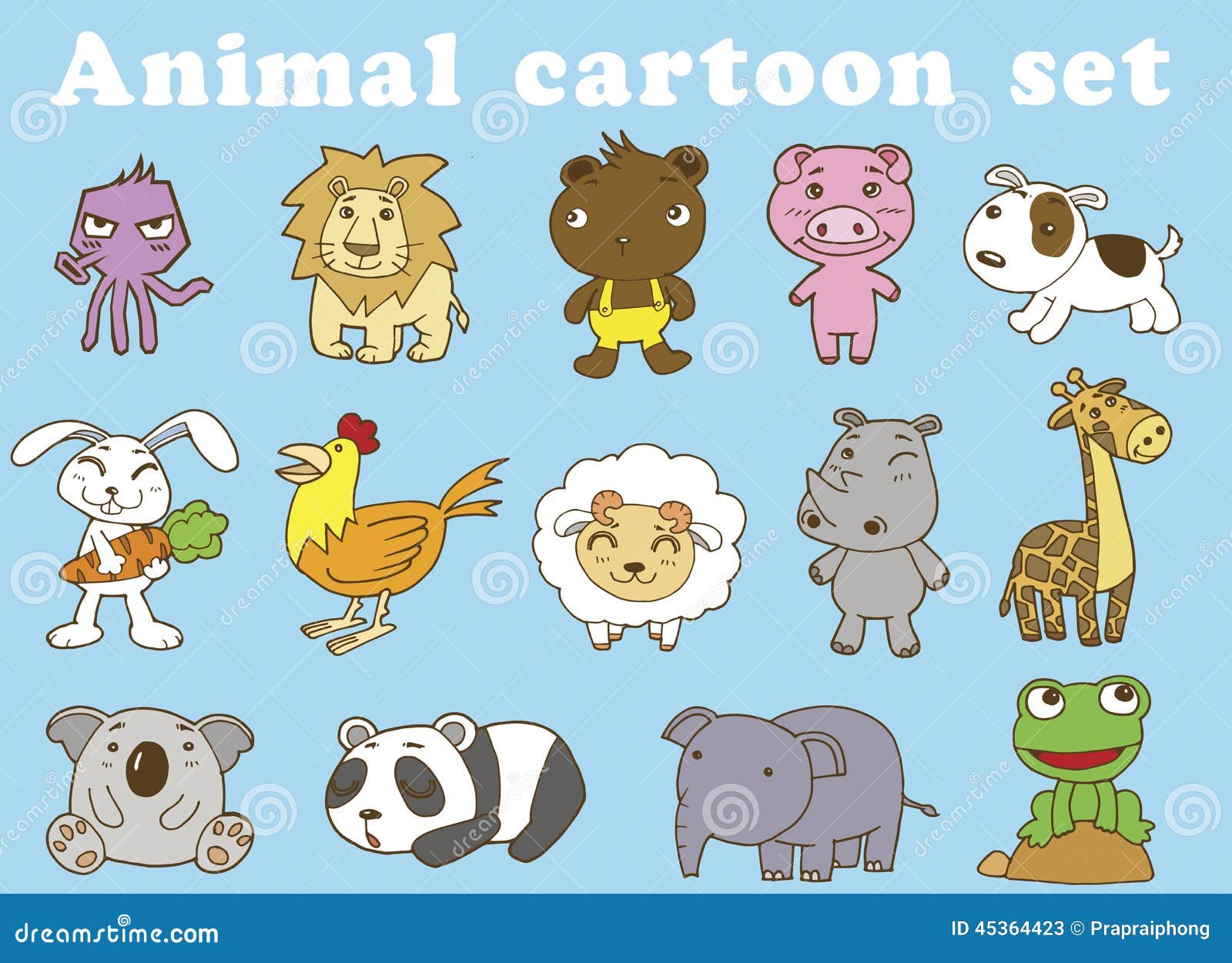 Funny Animal Vector Illustration Vector Set Stock Vector Illustration