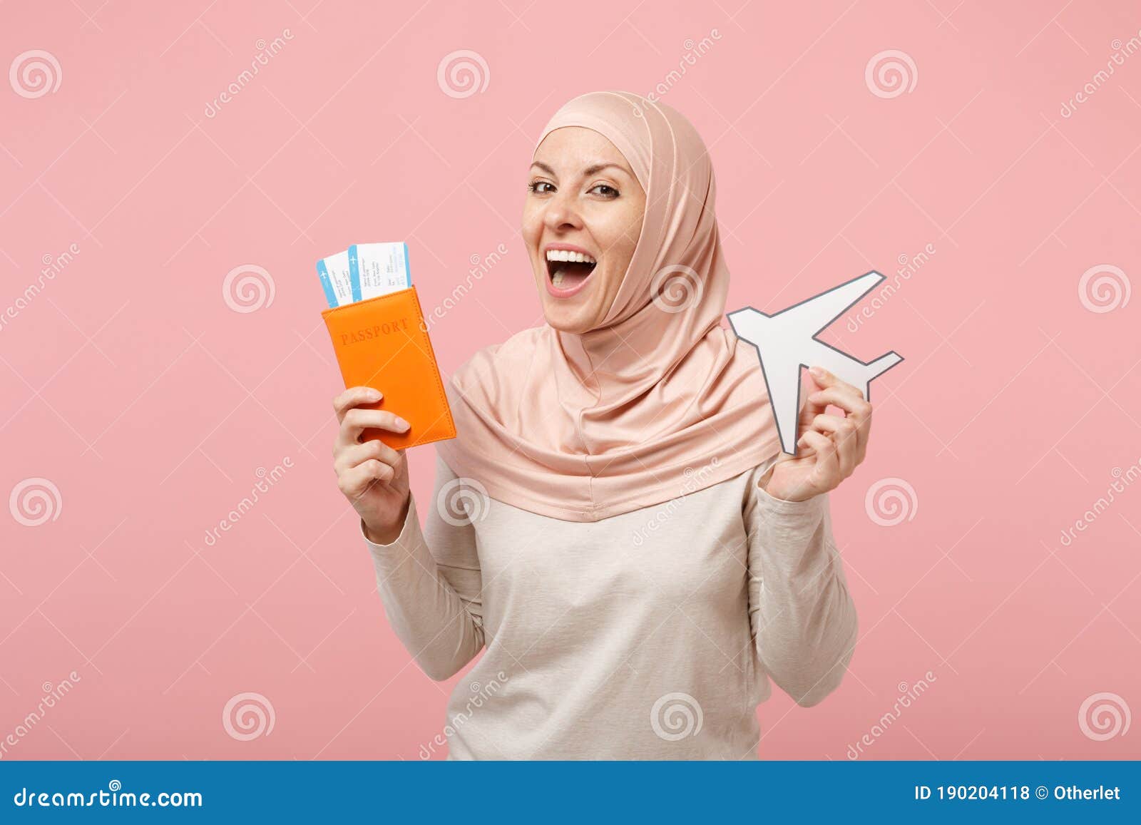 Download Funny Arabian Muslim Woman In Hijab Light Clothes Posing Isolated On Pink Background. People ...