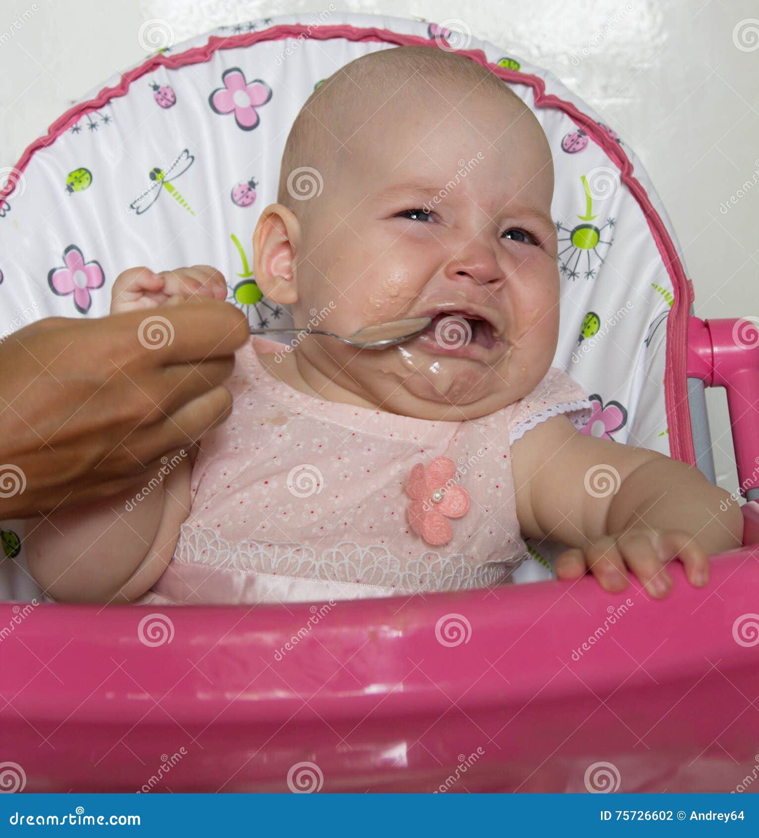 Funny Baby Feeding with a Spoon Stock Photo Image of dinner, pretty