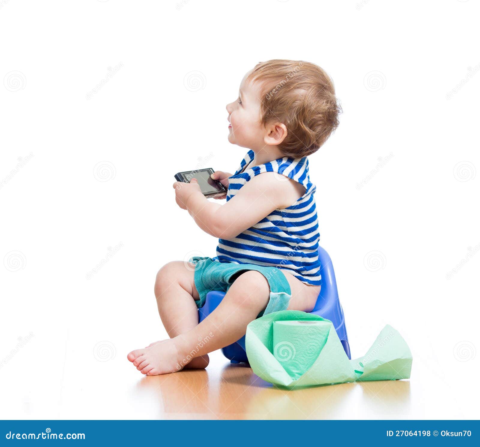 Funny Baby Sitting on Chamber Pot with Pda Stock Photo Image of