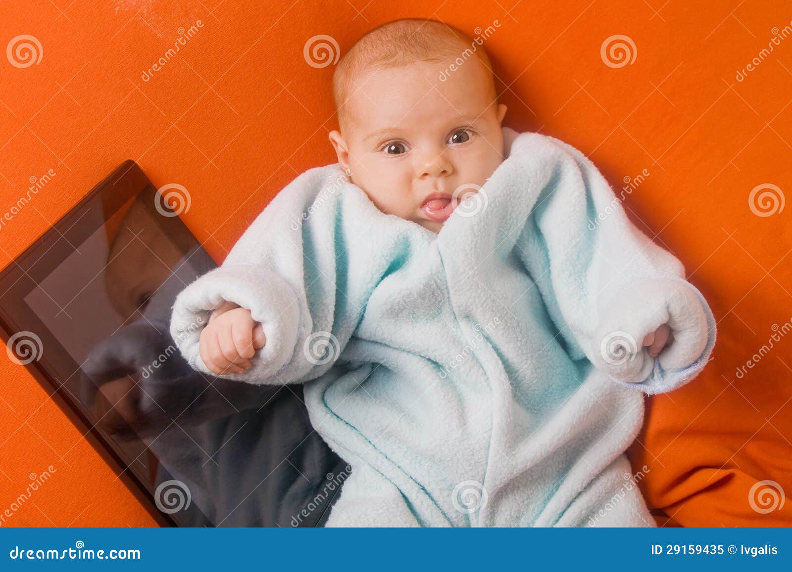 Funny baby with tablet stock image. Image of human, edge 29159435
