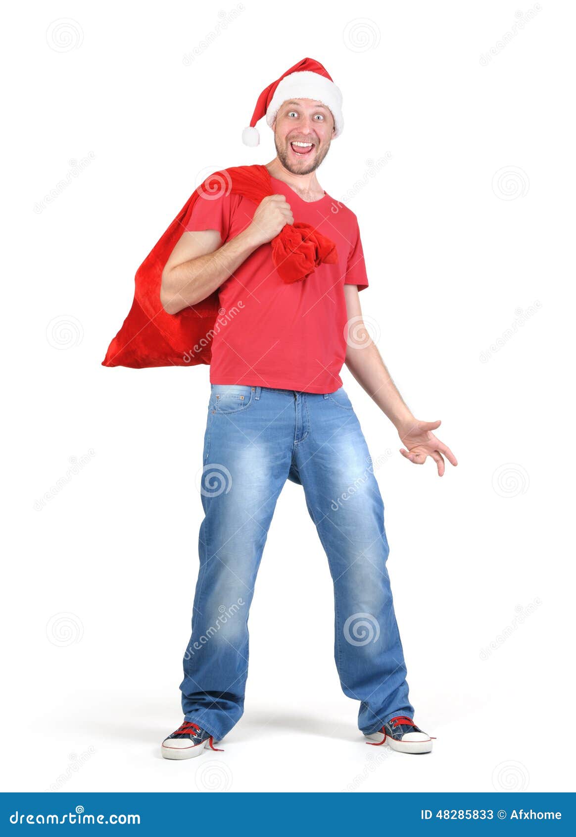 Funny Bearded Santa Claus with a Red Bag of Gifts Stock Image - Image ...