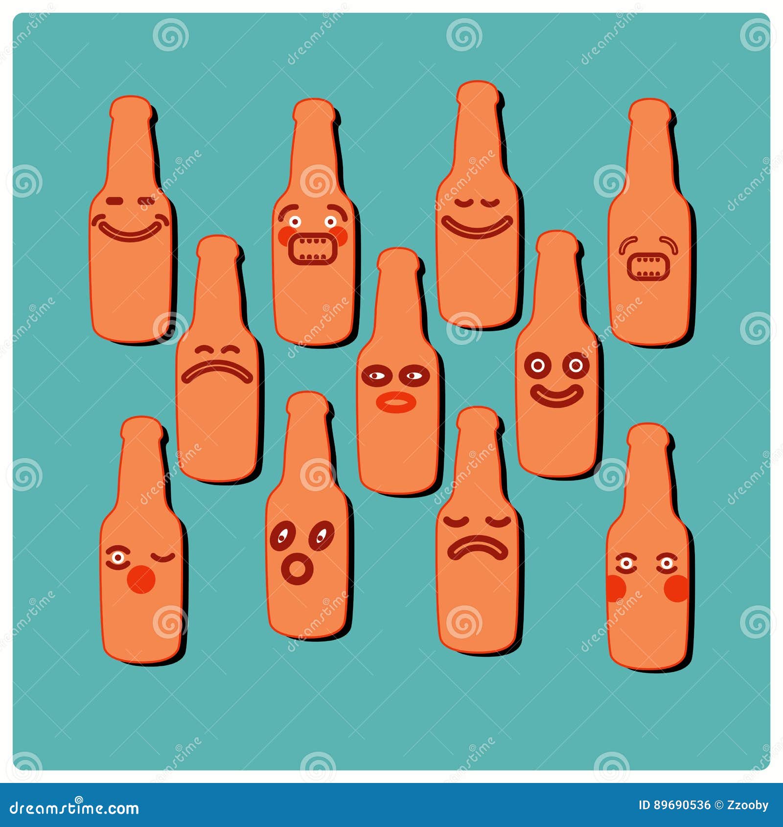 Funny Beer Bottles Emoji Set. Vector Illustration. Stock Vector