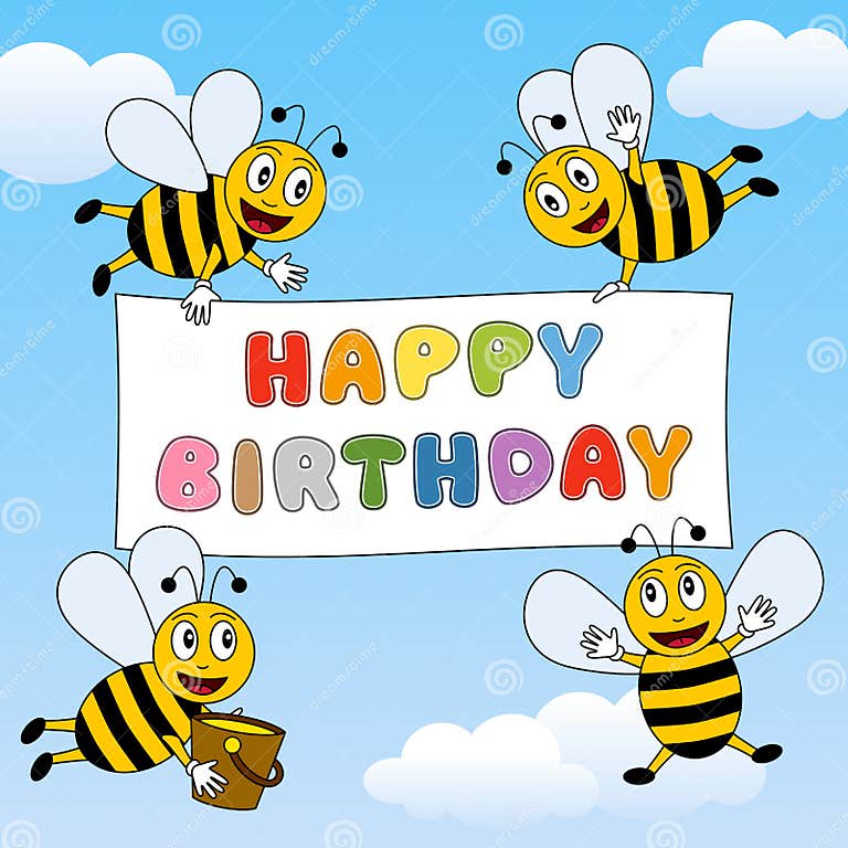 Funny Bees Happy Birthday stock vector. Illustration of celebrate ...